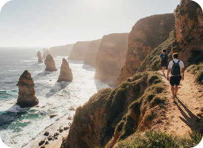 Dramatic coastal cliffs and the Twelve Apostles rock formations along the Great Ocean Road